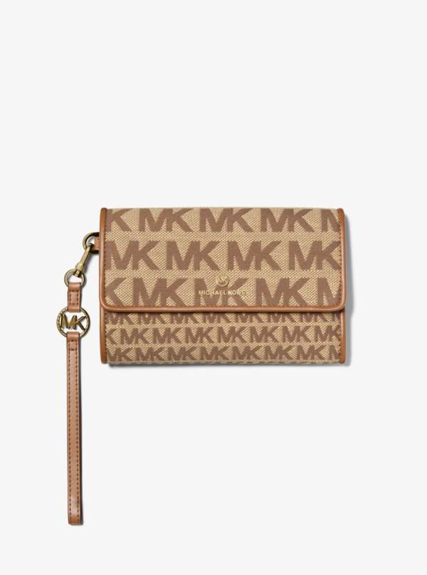 Damske Penazenky Michael Kors Jet Set Charm Large Logo Jacquard Smartphone Hnede Béžové - Doplnky Michael Kors Nejlevnejsi | BJPSN-7295